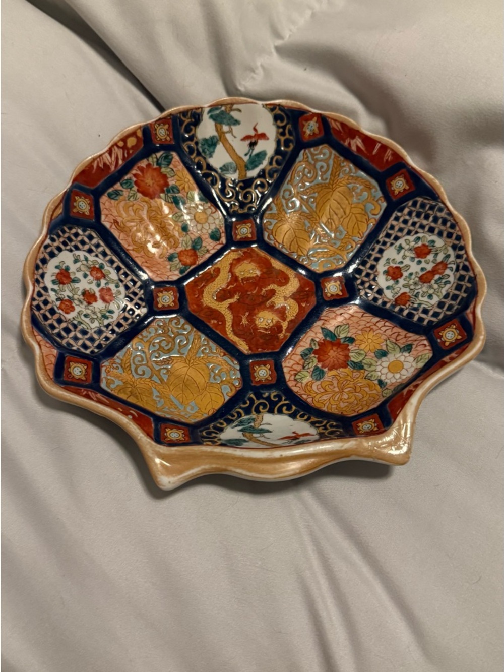 Antique IMARI Shell-Shaped Japanese-Style Porcelain Dish in Blue & Gold x2